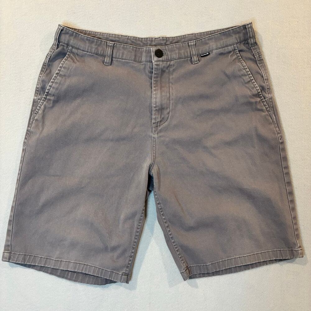 Hurley Men's Chino Shorts, Flat Front, Gray Size 34